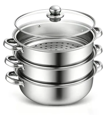 Productafbeelding van Stoomkoker, roestvrij staal, 28 cm, 3 lagen, geschikt voor inductiekookplaten