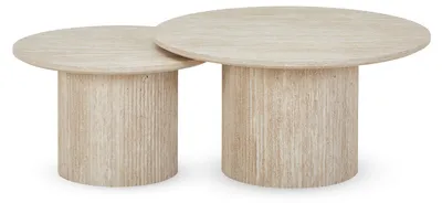 Produktbild von Couchtisch 2er-Set rund ESME - Travertin-Optik beige
