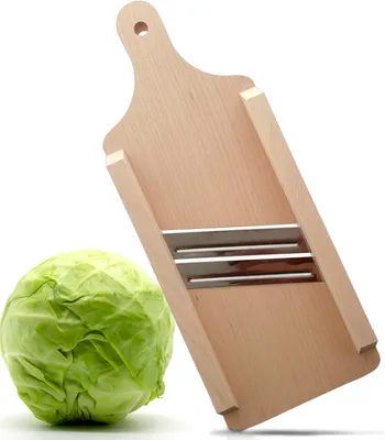 Image de Râpe à légumes en forme de mandoline, avec 2 lames, en bois, polyvalente, idéale pour les choux et les concombres