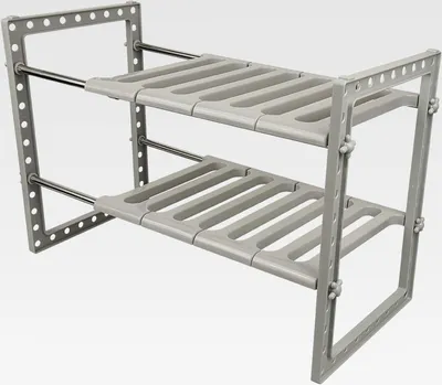 Produktbild von Teleskop-Regale unter der Spüle mit 2 Ebenen, Aufbewahrung unter Waschbecken, verstellbarer Abstand, verstellbare Länge, Regal für Küche, Büro, Bad, Grau (38-70)×26×38cm