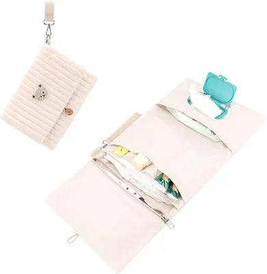 Obrázok produktu pre Luieretui, skladacia taška – organizér – detské potreby – roztomilý detail medvedíka – 24x20x2 cm – khaki