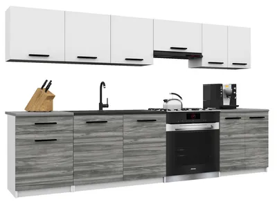 Produktbild von Belini Moderne Küchenzeile Küchenblock ITALIA 2 - Küchenmöbel 240cm Weiß-Grau Glamour Matt - Einbauküche mit Hängeschränke, Unterschränke & Arbeitsplatten