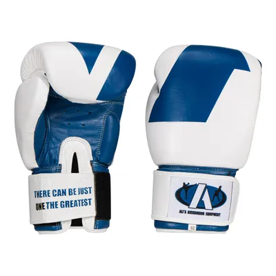 Produktbild von Ali’s Fightgear Legacy Bokshandschuhe – Echt Leder – 12 oz – Unisex (Herren & Damen & Kinder) – Training & Sparring – Blau/Weiß