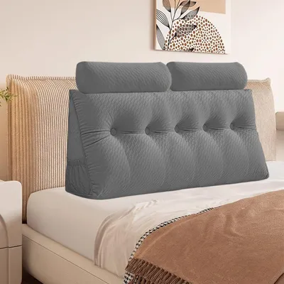 Obrázek produktu pro Polštář na čelo postele - Klínový - Samet - Snímatelný potah - 150 x 20 x 50 cm - Šedá