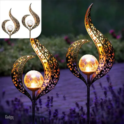 Zdjęcie produktu dla Gadgy Gadgy Solar Flame Lamp with Earth Spike - Solar Garden Lighting Set of 2 - Solar Garden Lighting - Led Outdoor Lighting with Sensor - Garden Lantern - Garden Torch - Garden Stake - Bronze Metal