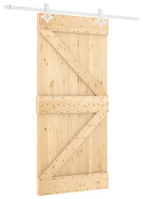 Image de Porte coulissante vidaXL, finition naturelle et blanche, 90 x 210 cm, en pin massif