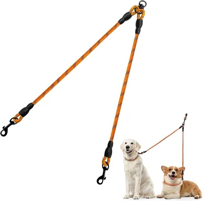 Imagen del producto de Correa doble para 2 perros, cuerda reflectante de 76 cm, antienredos, ideal para perros pequeños y medianos