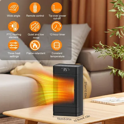 Obrázok produktu pre Ventilátorový ohrievač, 1500 W, keramický ventilátorový ohrievač s technológiou PTC, úsporný