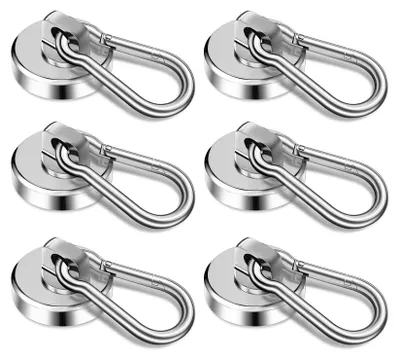 Produktbild von Magnetisches Haken-Set, 6 Stück – Starke Neodym-Magnete mit drehbaren Karabinerhaken