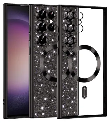 Produktbild von Techsuit Luxury Glitter Back Cover Hülle mit MagSafe für Samsung Galaxy S23 Ultra - Schwarz
