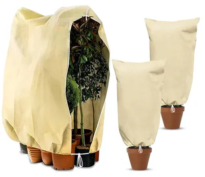 Image de Protection hivernale pour plantes, protection hivernale pour oliviers, housse de protection antigel avec fermeture éclair et cordon de serrage, beige, protection pour arbres, palmiers et oliviers (2 x 80 x 120 cm et 1 x 120 x 180 cm)