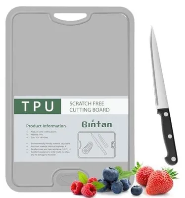 Image de Omgoods - Planche de découpe en TPU flexible avec mesures et rainure pour les herbes, sans BPA