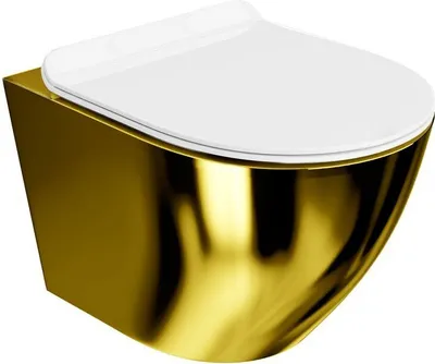 Produktbild von Domino Wand-WC Sofi Slim Weiß/Gold 365x490x395 cm Absenkautomatik Spülrandlos Toilettendeckel Metallscharniere Halbovale Form wassersparend