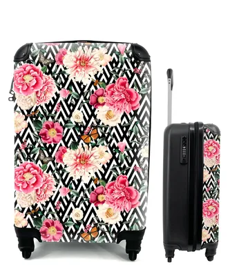 Produktbild von MuchoWow® Koffer Handgepäck Trolley Rollkoffer Kleine Reisekoffer mit 4 Rollen - Blumen - Rosa - Schmetterling - Cabin Size < 55x40x23 cm & 55x40x20 cm - Fotokoffer - Kabinenkoffer - Boardgepäck - Reise-Box - Reisekoffer - Reisegepäck - Koffer mit Bild - Trolley für Kinder