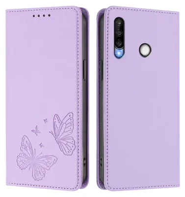 Produktbild von Lederhülle für Huawei P30 Lite, Schmetterling Prägung Leder Brieftasche Schutzhülle mit Ständer Violett