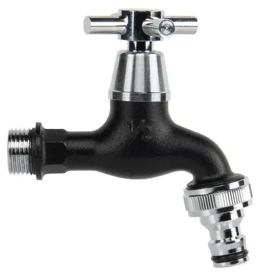 Produktbild von Gartenwasserhahn mit Kugelventil AG 1/2" 3/4" und Nippel Messing verchromt schwarz Kugelhahn GKK0T1234BK