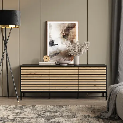 Obrázek produktu pro Nízká deska Vicco Eliza Zlatý dub power/antracit 150 x 60 cm se 3 zásuvkami, Model 55180