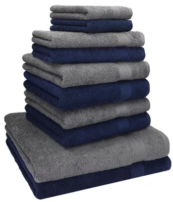 Produktbild von Betz 10-tlg. Handtuch-Set PREMIUM CLASSIC 2 Duschtücher 4 Handtücher 2 Gästetücher 2 Seiftücher  Farbe: dunkelblau & anthrazitgrau