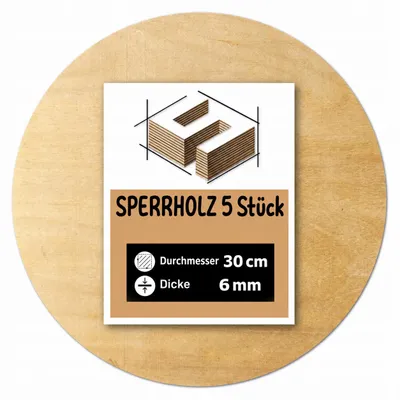 Produktbild von Runde Holzrohlinge aus Birkensperrholz zum Basteln und Bemalen – Lasergravur, CNC-Fräsen, Modellbau, Laubsägearbeiten, Brandmalerei und Decoupage – Ø 30 cm (300 mm) – 6 mm – 5 Stück