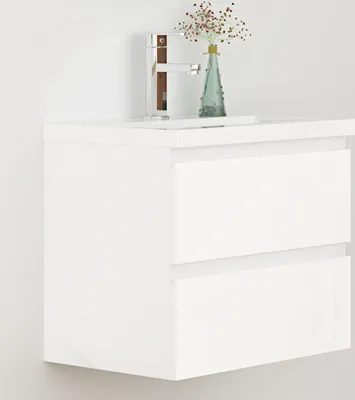 Produktbild von 50cm Badmöbel Set Waschtisch mit Unterschrank Gäste WC Hochglanz Weiß Waschbecken Keramik
