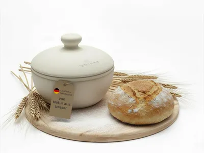 Produktbild von TeCoHome Brotbackform mit Deckel aus Naturton | Brotbacktopf & Brottopf zum Brot backen | Tontopf mit Deckel für knuspriges Brot wie vom Bäcker, Brotbackformen Keramik für perfekte Backergebnisse – Gr