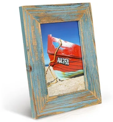 Image de Petit cadre photo style campagne 10x10 cm bleu clair en vieux bois recyclé