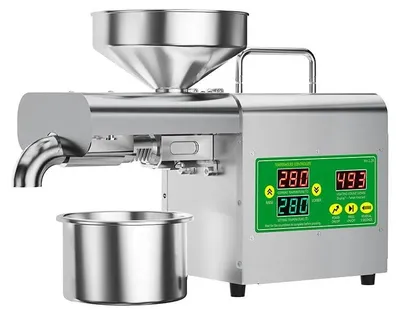 Produktbild von Ölpresse - Automatische Kalt- und Heißpressung - Digitale Temperaturregelung - Edelstahl - Mobil - 220–240 V EU-Stecker - Hellgrau