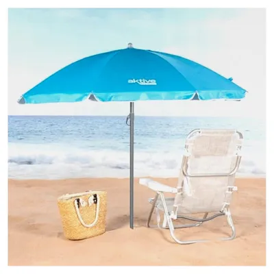 Produktbild von Blauer faltbarer Strandschirm Ø180 mit Silberbeschichtung und UV 50 Schutz