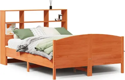 Image de Lit bibliothèque sans matelas cire marron 160x200 cm pin massif
