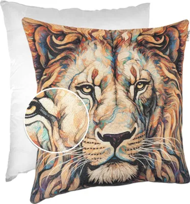Produktbild von Dekokissen 40x40cm Kissenhülle mit Füllung Designer Kissenbezug mit Reißverschluss Löwe Gobelin bunt
