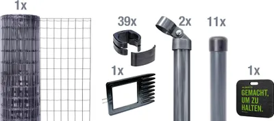 Produktbild von Alberts 693671 Fix-Clip Pro als Zaun-Komplettset, zum Einbetonieren mit Kniekissen, anthrazit, Höhe 153 cm, Länge 25 m