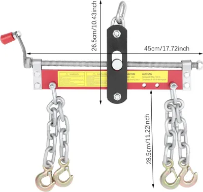 Produktbild von Motorbalancer - Lasttraverse für Motorkran - 900 kg Tragfähigkeit - Mit Handkurbel - Verstellbar für Werkstattkran - Rot