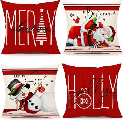 Produktbild von Weihnachten Kissenbezüge 4er Set, 45x45cm Winter Zierkissenbezug Couch Wohnzimmer Deko, stil4, 45cm, 45cm