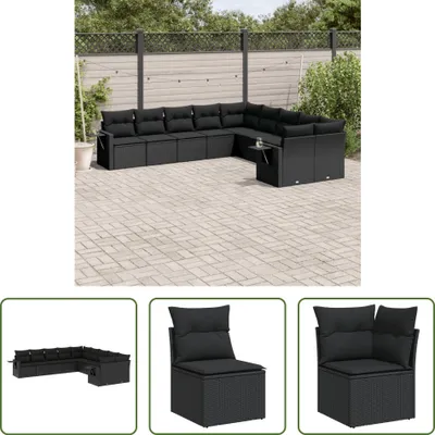 Produktbild von The Living Store 10-tlg. Garten-Sofagarnitur mit Kissen Schwarz Poly Rattan