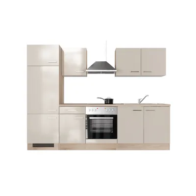 Produktbild von Küchenzeile mit E-Geräten - 270 cm breit - Kaschmir Glanz Sonoma Eiche – Neapel