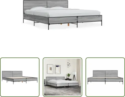 Produktbild von The Living Store Bettgestell Grau Sonoma 200x200 cm Holzwerkstoff und Metall