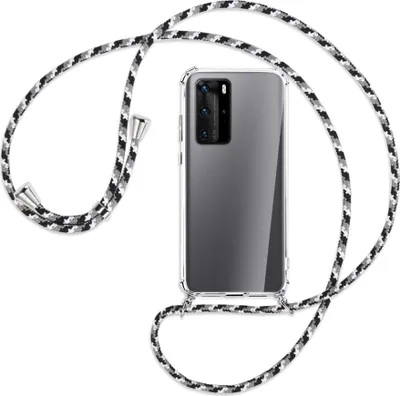 Produktbild von Handykette Backcover-Schutzhülle mit Band (Metall silberfarben) für Huawei P40 - schwarz/grau/weiß
