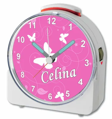 Produktbild von Kinder Wecker Motiv Schmetterling  Rosa Kinderwecker weiß