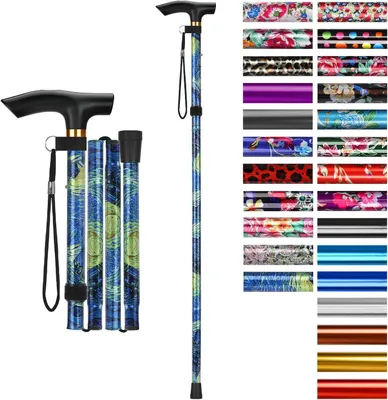 Produktbild von Faltbarer Wanderstock, verstellbare Höhe, T-Griff, Handschlaufe, für Senioren