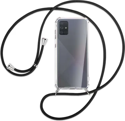 Produktbild von Handykette Backcover-Schutzhülle mit Band (Metall silberfarben) für Samsung Galaxy A71 (A715) - schwarz