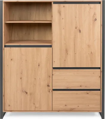 Immagine prodotto di Calicosy - Credenza alta a 2 ante e 3 cassetti L120 cm - Decorazione legno chiaro