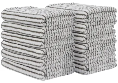 Zdjęcie produktu dla Ręczniki do twarzy z mikrofibry, 12 sztuk, 30,5 x 30,5 cm, szare w paski