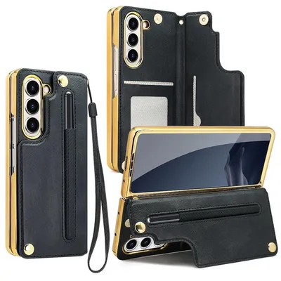 Produktbild von Für Samsung Galaxy Z Fold7 VIETAO Premium Kunstleder Hülle Kartenfach Schwarz