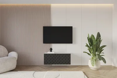 Produktbild von ALTDECOR TV-Schrank VIRA-W mit Gefrästen Fronten 100x40x40 Lowboard hängend, TV Möbel, TV Cabinet, Fernsehtisch, Fernsehschrank, TV Kommode, TV Tisch, TV Sideboard, TV Board - Weiß / Schwarz