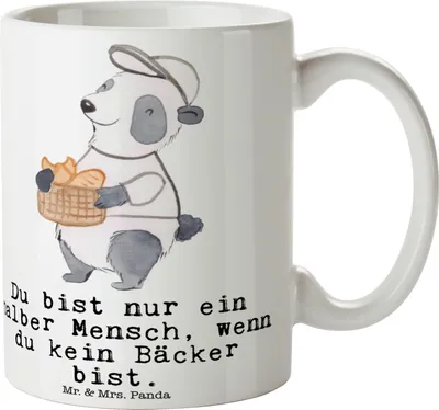 Produktbild von Mr. & Mrs. Panda Tasse Bäcker Herz - Weiß - Geschenk, Pott, Bäckerei, Teetasse, Keramikbecher, Konditor, Kaffeebecher, Trinkbecher