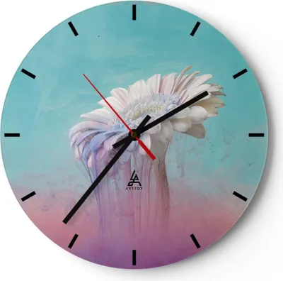 Produktbild von Wanduhr - Rund - Glasuhr - Modern Grafik Blume - 30x30cm - Schleichendes Uhrwerk - Lautlos - zum Aufhängen bereit - Dekoration Modern - Wanddekoration aus Glas - C3AR30x30-4534