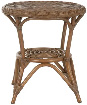 Produktbild von KRINES HOME Runder Rattan-Tisch Ø 50 cm / Beistelltisch Rund / Couchtisch Rattantisch Kaffeetisch (Hell Braun)