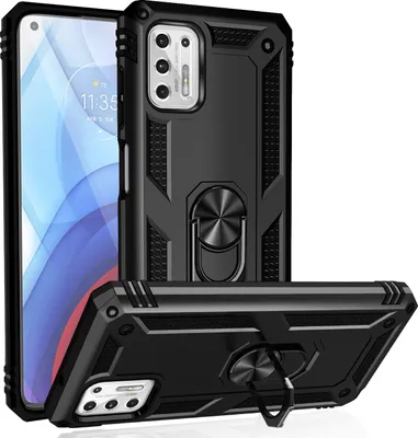Obrázek produktu pro Pouzdro pro Motorola Moto G Stylus 2021 dvouvrstvé robustní, vojenská ochrana pouzdro s držákem prstenu a stojánkem černé