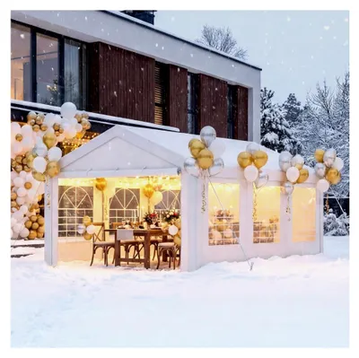 Produktbild von Partyzelt Pavillon 3x6 Wasserdicht Stabil, Gartenzelt UV Schutz 50+ 560g/m² PE-Plane, Festzelt für Garten, Party, Festival, Hochzeit, weiß