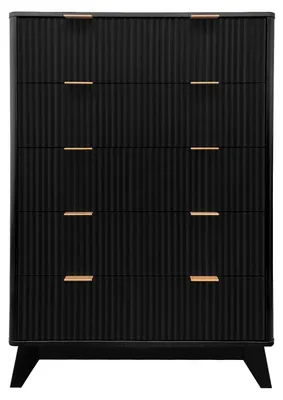 Image de Commode à 5 tiroirs - Armoire moderne avec tiroirs - Grande capacité de rangement en bois - Façades à motifs ondulés - Idéale pour la chambre à coucher ou le salon